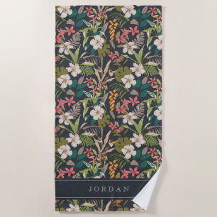 Colourful Tropical Flower Pattern Beach Towel