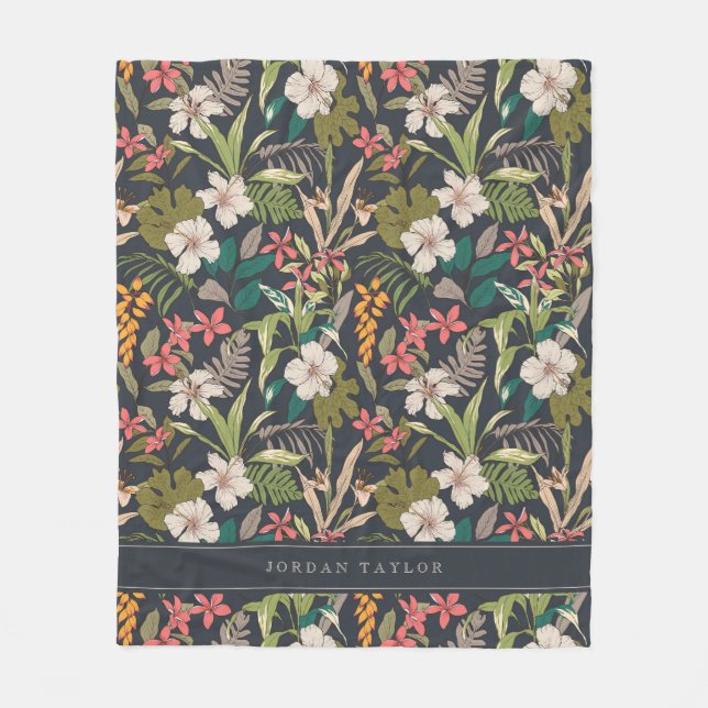 Colourful Tropical Flower Pattern Fleece Blanket (Front)