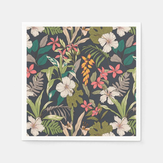 Colourful Tropical Flower Pattern Napkin (Front)