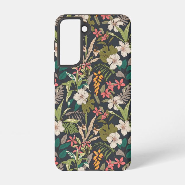Colourful Tropical Flower Pattern Samsung Galaxy S21 Case (Back)