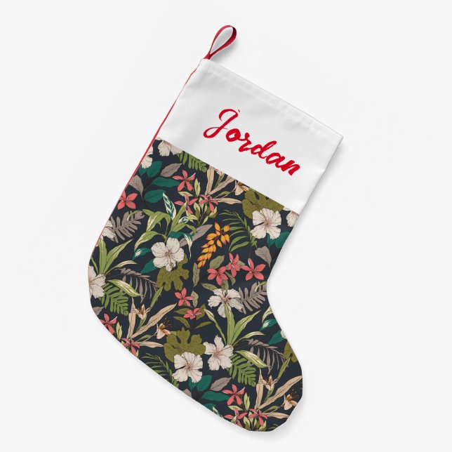 Colourful Tropical Flower Pattern Small Christmas Stocking (Front (Hanging))