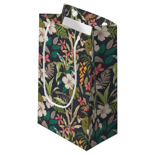 Colourful Tropical Flower Pattern Small Gift Bag (Front Angled)