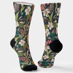 Colourful Tropical Flower Pattern Socks