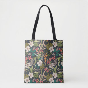 Colourful Tropical Flower Pattern Tote Bag
