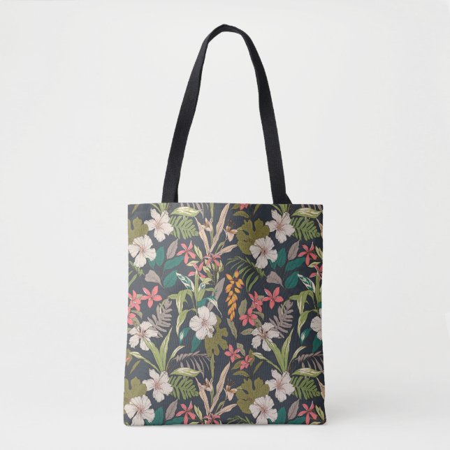 Colourful Tropical Flower Pattern Tote Bag (Front)