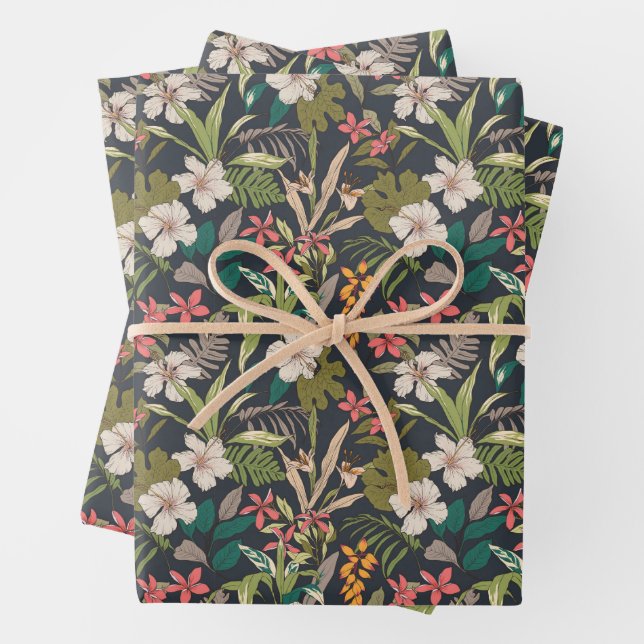 Colourful Tropical Flower Pattern Wrapping Paper Sheet (In situ)