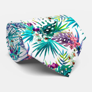 Colourful Tropical Flowers and Foliage Tie