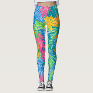 Colourful Tropical Flowers and Leaves Leggings
