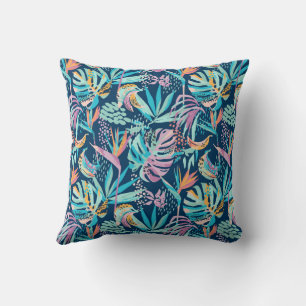 Colourful tropical flowers and leaves pattern cushion