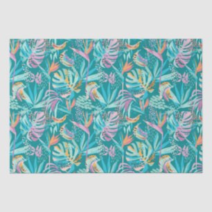 Colourful tropical flowers and leaves pattern tissue paper