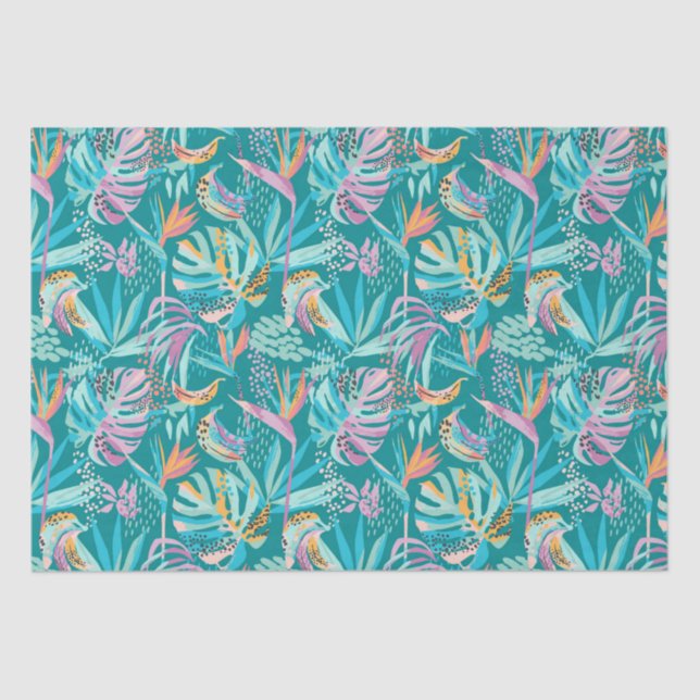 Colourful tropical flowers and leaves pattern tissue paper (Front)