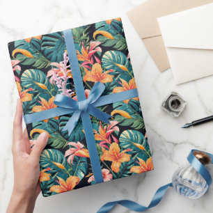 Colourful Tropical Flowers and Leaves  Wrapping Paper