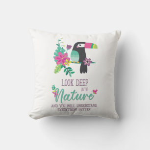 colourful tropical flowers and toucan inspirationa cushion
