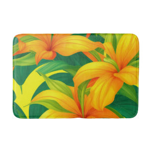 Colourful Tropical Flowers Bath Mat