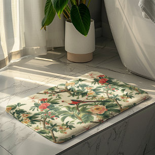 Colourful Tropical Flowers Birds Bath Mat