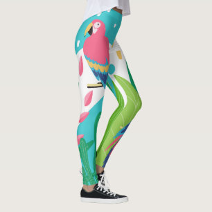 Colourful tropical flowers & birds collage leggings