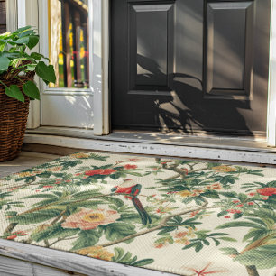 Colourful Tropical Flowers Birds Doormat