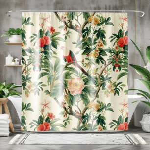 Colourful Tropical Flowers Birds Shower Curtain