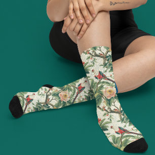 Colourful Tropical Flowers Birds Socks
