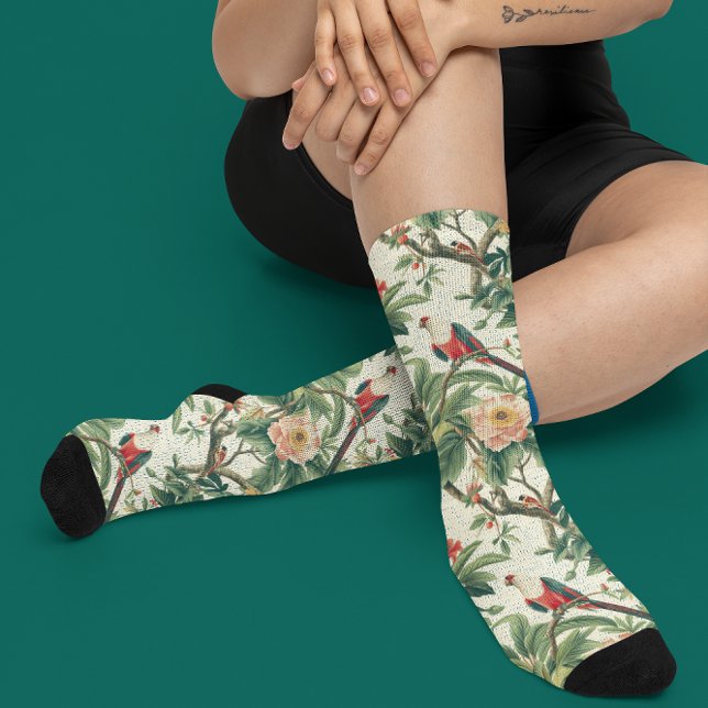 Colourful Tropical Flowers Birds Socks (Creator Uploaded)
