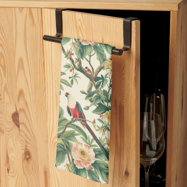 Colourful Tropical Flowers Birds Tea Towel (Thirds Fold)