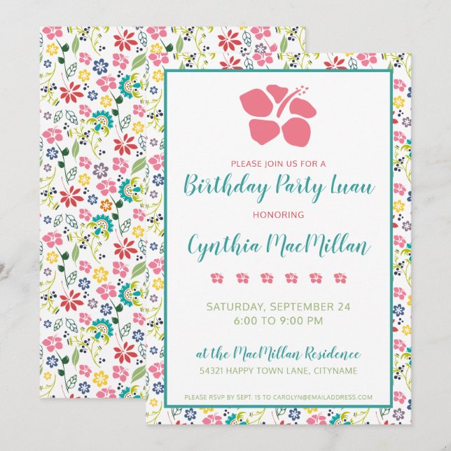Colourful Tropical Flowers Bohemian Birthday Invitation (Front/Back)