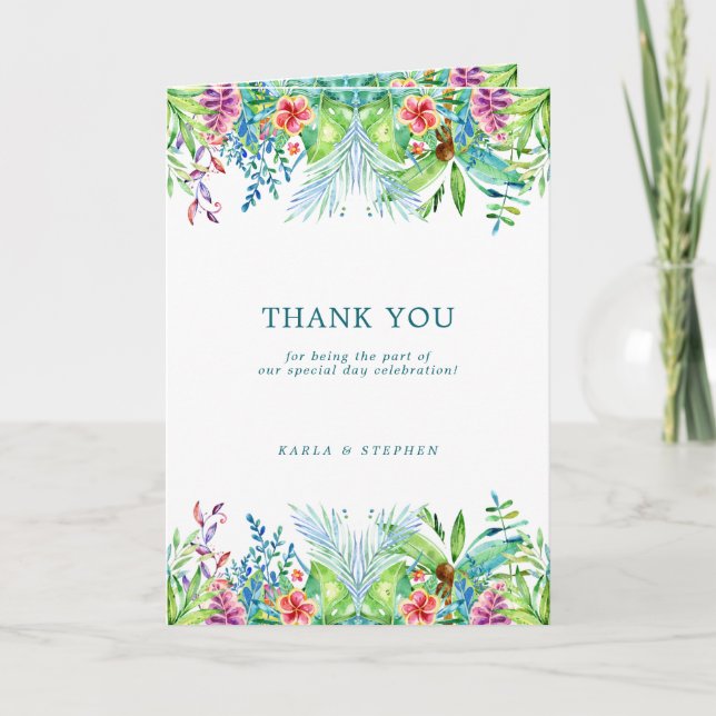 Colourful Tropical Flowers Border Thank You Card (Front)