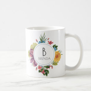 Colourful Tropical Flowers Bouquet Monogram Coffee Mug