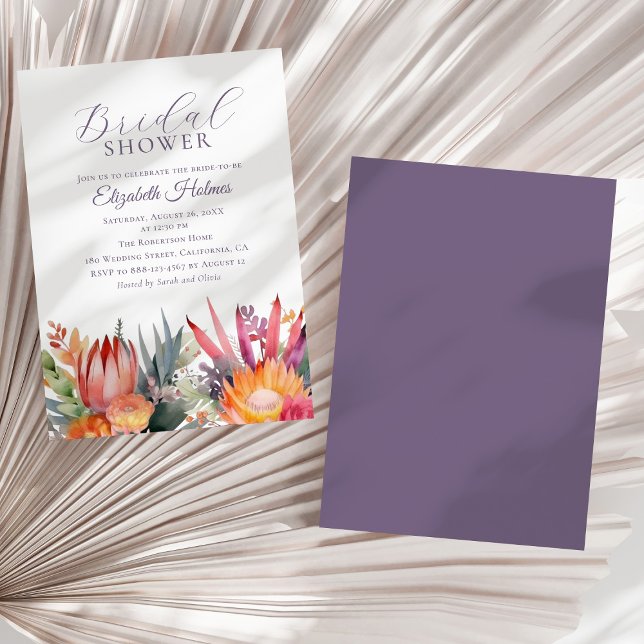 Colourful Tropical Flowers Bridal Shower  Invitation (Colorful Tropical Flowers Bridal Shower Invitation on a sunny white dry palm leaf.)