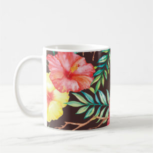 Colourful Tropical Flowers Dark Background Coffee Mug