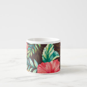 Colourful Tropical Flowers Dark Background Espresso Cup