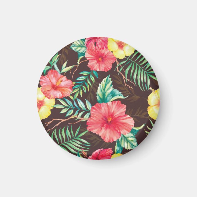 Colourful Tropical Flowers Dark Background Magnet (Front)