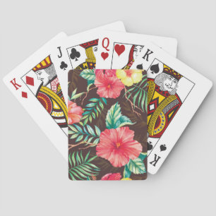 Colourful Tropical Flowers Dark Background Playing Cards