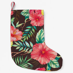 Colourful Tropical Flowers Dark Background Small Christmas Stocking