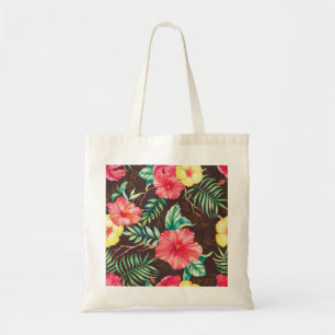 Colourful Tropical Flowers Dark Background Tote Bag