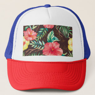 Colourful Tropical Flowers Dark Background Trucker Hat