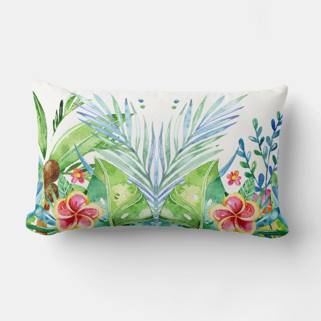Colourful Tropical Flowers Design Lumbar Cushion (Front)
