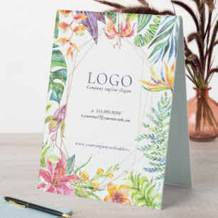 Colourful tropical flowers Geometric gold frame