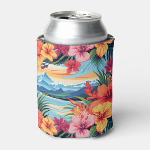 Colourful Tropical Flowers & Landscape Can Cooler