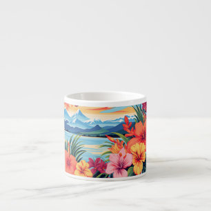 Colourful Tropical Flowers & Landscape Espresso Cup