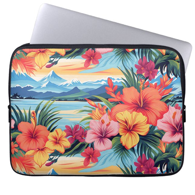Colourful Tropical Flowers & Landscape Laptop Sleeve (Front)