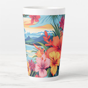 Colourful Tropical Flowers & Landscape Latte Mug