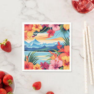 Colourful Tropical Flowers & Landscape Napkin