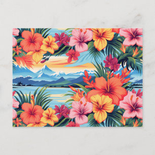 Colourful Tropical Flowers & Landscape Postcard