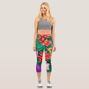 Colourful Tropical Flowers Pattern  Capri Leggings