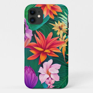Colourful Tropical Flowers Pattern  iPhone 11 Case