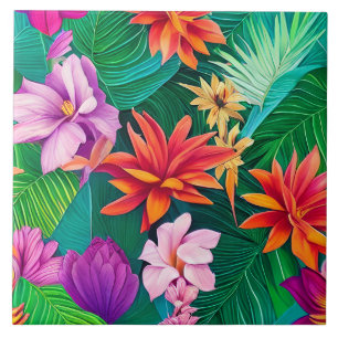 Colourful Tropical Flowers Pattern  Ceramic Tile
