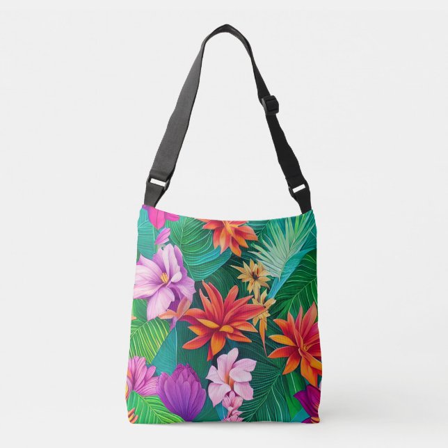 Colourful Tropical Flowers Pattern  Crossbody Bag (Front)