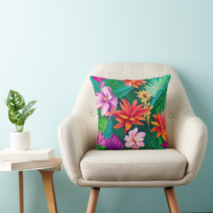 Colourful Tropical Flowers Pattern Cushion