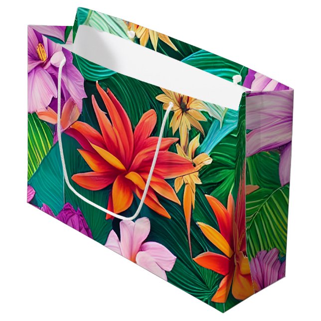 Colourful Tropical Flowers Pattern  Large Gift Bag (Front Angled)